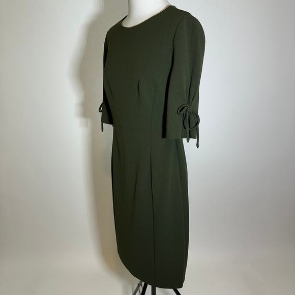 NWT Connected Apparel Olive Green Tie Scuba Crepe Sleeve Sheath Dress Womens 4 - Picture 5 of 10